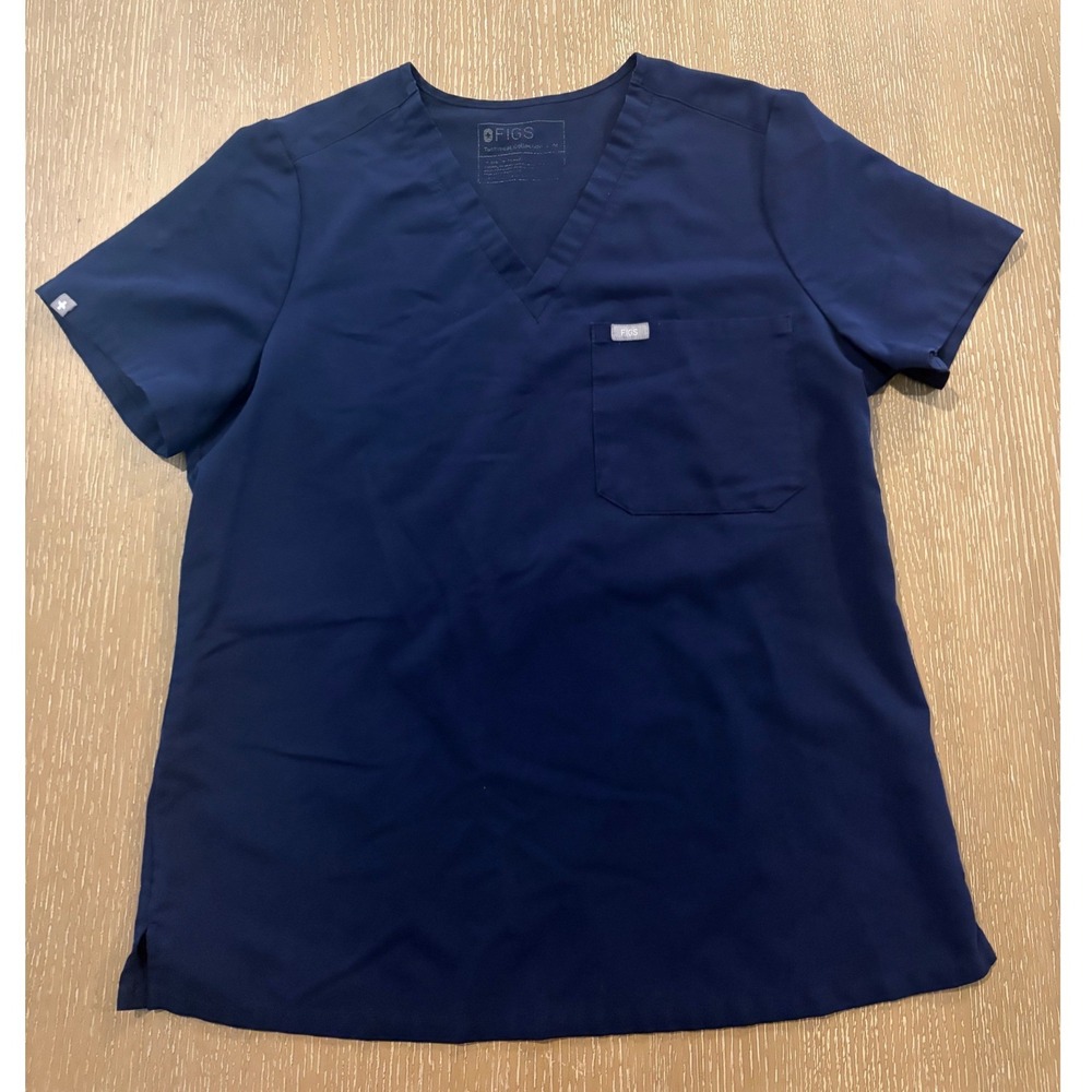 FIGS Technical Collection Navy Blue Scrub Top Womens Medium V-Neck Medical